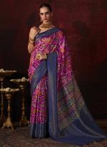 Softy Silk Pink Blue Party Wear Digital Printed Saree